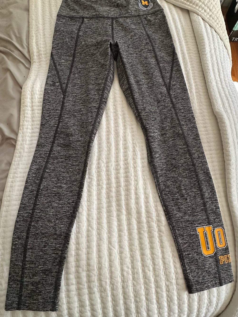 PINK Victoria's Secret Gray Heather Leggings with Yellow Logo